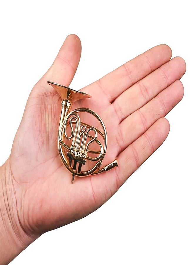 Dselvgvu Miniature French Horn with Stand and Case Brass Mini Musical Instrument French Horn Replica Collectible Figurines Dollhouse Accessories Model Home Decoration Display Ornament (3.75"x1.77") - Image 2